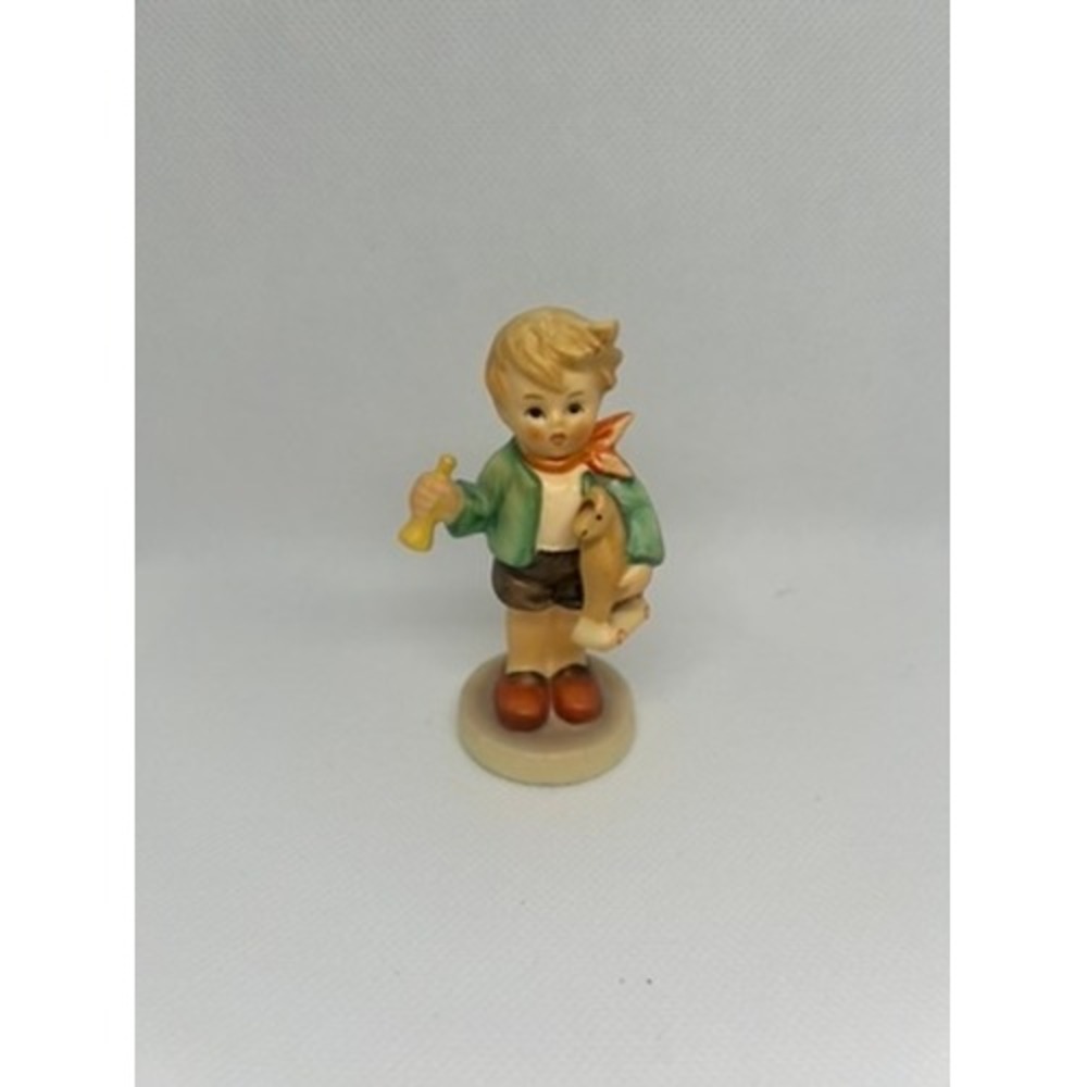 Goebel Hummel Figurine Boy with Horn & Rocking Horse W Germany Vintage Porcelain